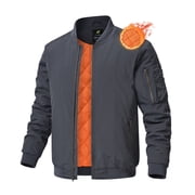 Men's Jackets-Bomber Jacket Fall Winter Warm Windbreaker Full Zip Casual Windproof Outdoor Coats Gray L