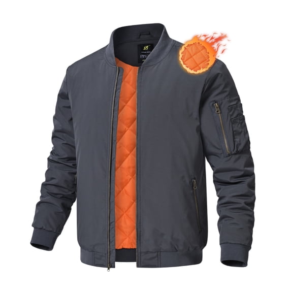 Zehisen Men's Jackets-Bomber Jacket Fall Winter Warm Windbreaker Full Zip Casual Windproof Outdoor Coats Gray L