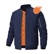 Men's Jackets-Bomber Jacket Fall Winter Warm Windbreaker Full Zip Casual Windproof Outdoor Coats Navy M