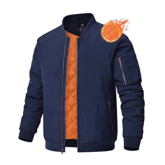 Zehisen Men's Jackets-Bomber Jacket Fall Winter Warm Windbreaker Full Zip Casual Windproof Outdoor Coats Navy M