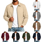 Mens Jackets Cameland Mens Solid Color Long-sleeved Jacket With Zip-up Top Beige M