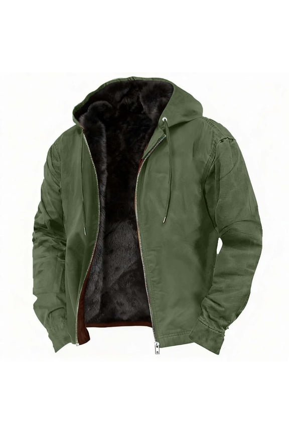 Men's Jackets Casual Warm Fleece Lined Jacket Winter Zip Coats Hooded Jacket Green 5XL
