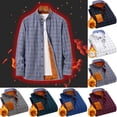thumbnail image 1 of Men's Jackets Casual Windbreaker Men Casual Patchwork Fashion Plaid Flip Collar Button Long Sleeve Adding Fleece Keep Warm Shirt Blouse Blue Xxxl, 1 of 3