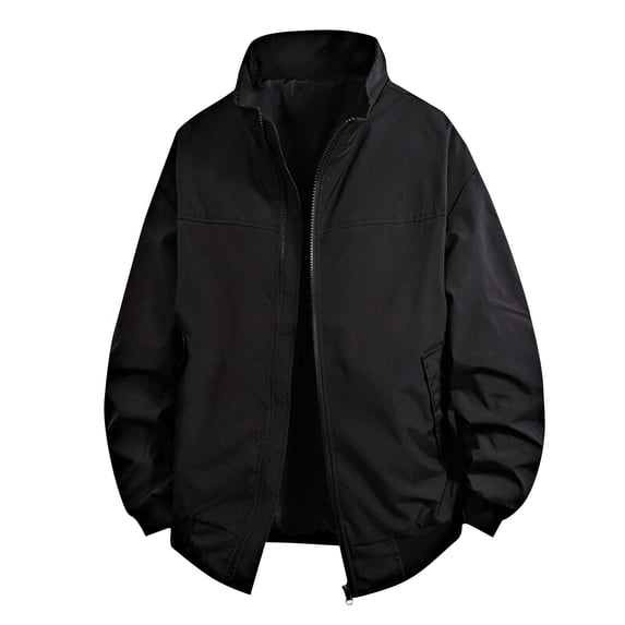 Men's Jackets Clearance Zipper Up 2XL Leisure Solid Color Zipper Pocket Stand Collar Long Sleeves