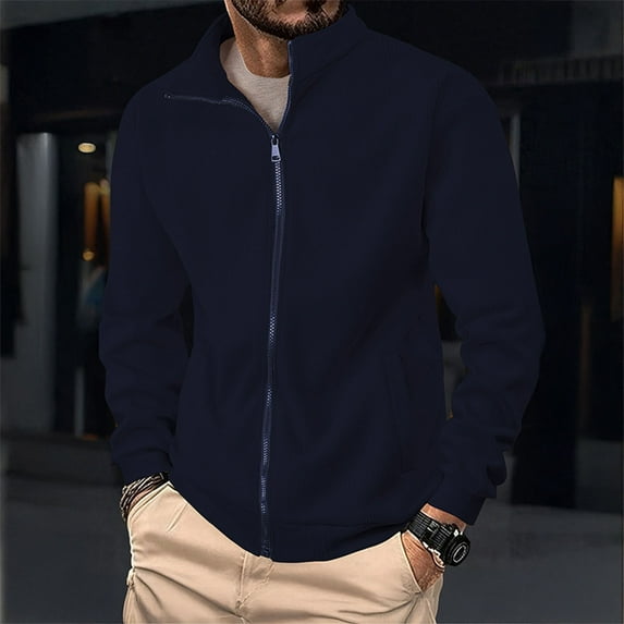 Men's Jackets Clearance Zipper Up 2XL Solid Color Corduroy Patchwork Stand Up Collar Zipper Long Sleeved