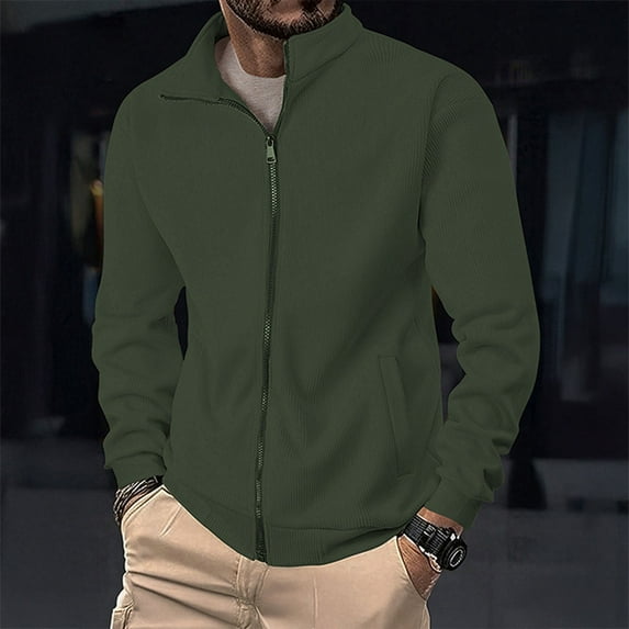 Men's Jackets Clearance Zipper Up 2XL Solid Color Corduroy Patchwork Stand Up Collar Zipper Long Sleeved