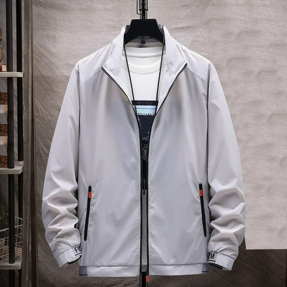 Men's Jackets Clearance Zipper Up Big and Tall Solid Color Outdoor Sunscreen Climb Sport Run Pocket Zipper Long Sleeved Outwear