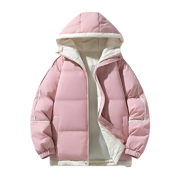 Men's Down Jackets Fall Winter Hooded Drop Shoulder Puffer Jacket Thickened Zip Up Relaxed Fit Down Jacket Parka Padded Outwear Jackets for Men Pink M