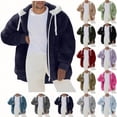 thumbnail image 1 of Men's Jackets Fleece Coats Fashion Casual Solid Zipper Pockets Long Sleeve Blouses Long Sleeve Hooded Casual Outwear, 1 of 7