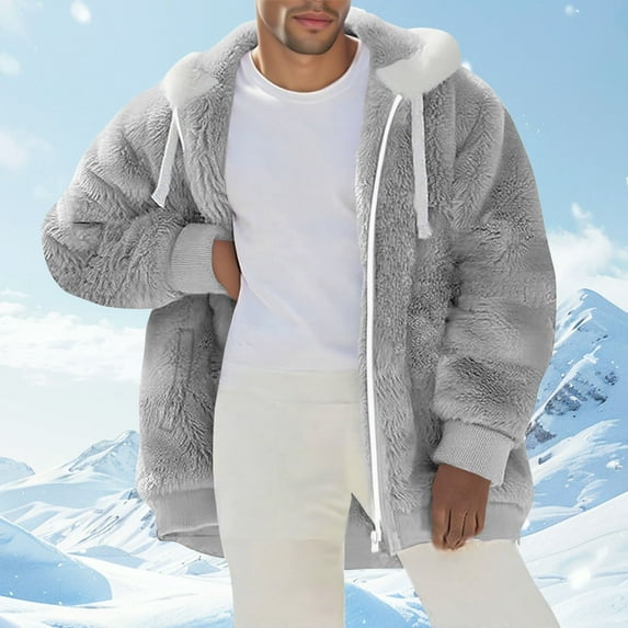 Men's Jackets Fleece Coats Fashion Casual Solid Zipper Pockets Long Sleeve Blouses Long Sleeve Hooded Casual Outwear