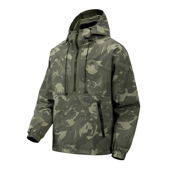 Men's Jackets Hooded Workwear Jacket Loose Fit Outdoor Camouflage Top Outerwear Zip Up Long Sleeve Warm Coat Comfortable Loose Fit Mens Jacket with Hood