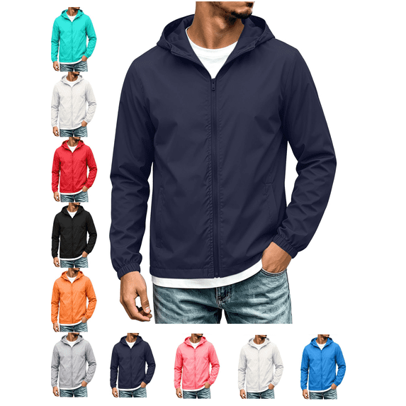 Men's Jackets Hooded Zip Up Casual Lightweight Windbreaker Jacket with Pockets Spring Fall Fashion Clothes