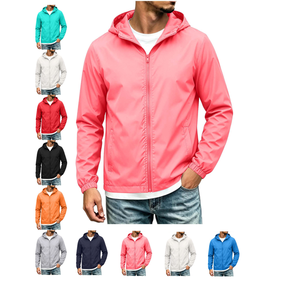 Men's Jackets Hooded Zip Up Casual Lightweight Windbreaker Jacket with Pockets Spring Fall Fashion Clothes