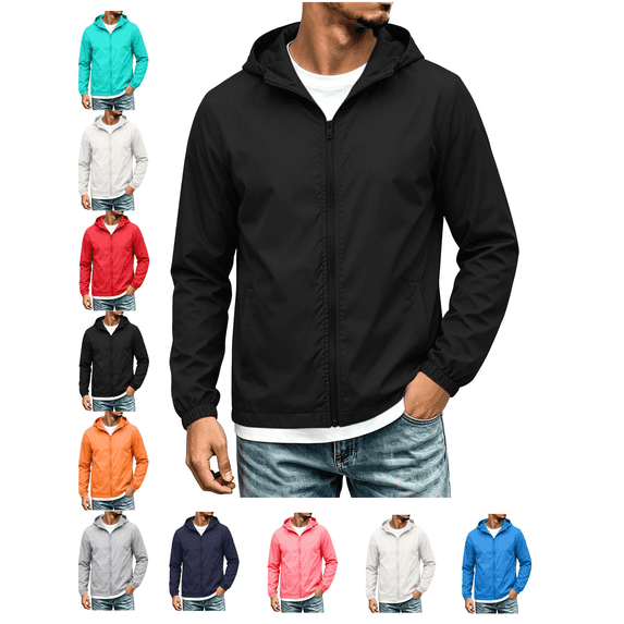 Men's Jackets Hooded Zip Up Casual Lightweight Windbreaker Jacket with Pockets Spring Fall Fashion Clothes