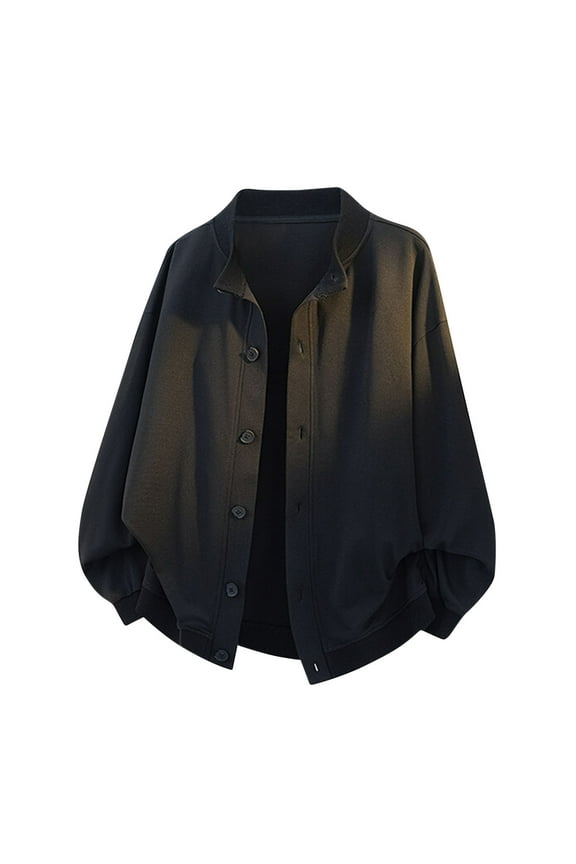 Men's Jackets Lightweight Big and Tall Casual Solid Color Button Loose Pocket Stand-up Collar Long Sleeved