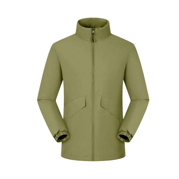 Men's Jackets Lightweight Full Zip Long Sleeved Solid Color Jacket Warm Outdoor Hiking Coats with Pockets Army Green M