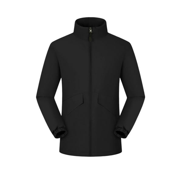 Men's Jackets Lightweight Full Zip Long Sleeved Solid Color Jacket Warm Outdoor Hiking Coats with Pockets Black M