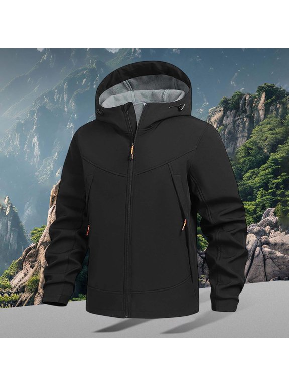 Men's Jackets, Soft Shell Lined Windproof Jackets, Waterproof Hiking Jackets Fall & Wineter Outdoor Coat (Black XXL)