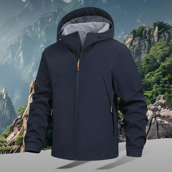 Men's Jackets, Soft Shell Lined Windproof Jackets, Waterproof Hiking Jackets Fall & Wineter Outdoor Coat (Blue L)