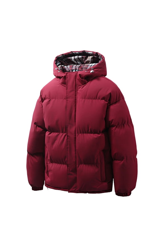 Men's Down Jackets Windproof Zip Up Down Jacket Winter Warm Thickened With Hood Outdoor Thermal Cold Weather Baggy Down Outerwear Fall Jackets for Men Red XXXXL