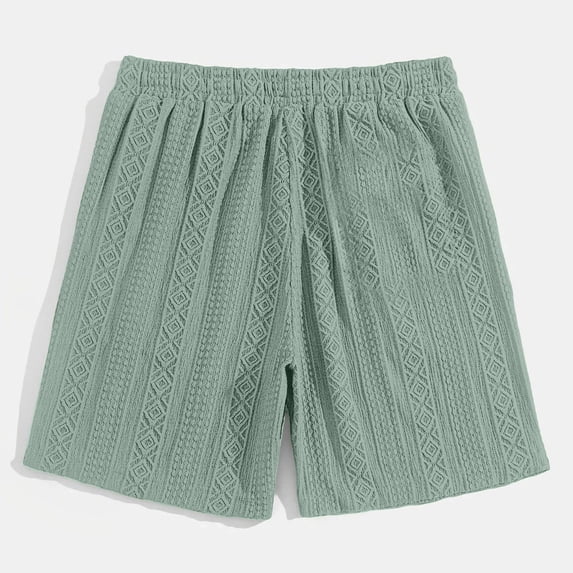 Men's Jacquard Casual Shorts Daily Comfort Lightweight Summer Short Trousers Green M