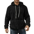 thumbnail image 1 of Men's Jacquard Fuzzy Hoodie Long Sleeve Drawstring Solid Pullover Top with Pockets for Winter Black 3XL, 1 of 7
