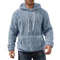 thumbnail image 1 of Men's Jacquard Fuzzy Hoodie Long Sleeve Drawstring Solid Pullover Top with Pockets for Winter Blue 3XL, 1 of 7