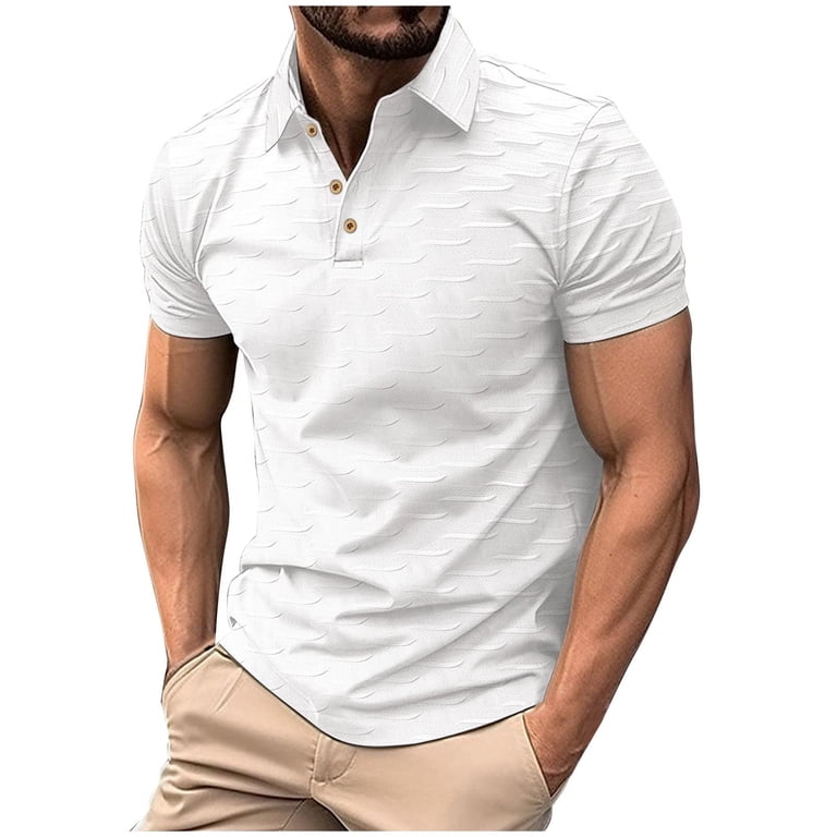 Men's Jacquard Knit Lapel Polo Shirt | Lightweight Textured Golf