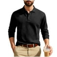 thumbnail image 1 of Men's Jacquard Knit Shirt Solid Long Sleeve Quarter Button Lapel Pullover Work Top Black 2XL, 1 of 9
