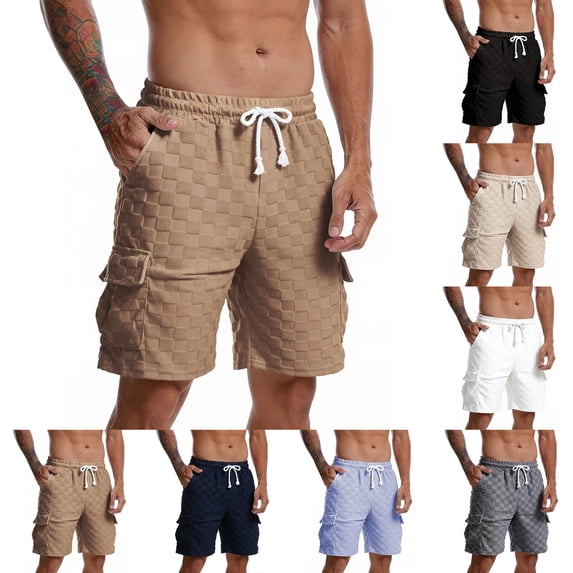 Men's Jacquard Textured Cargo Shorts 10" Inseam Summer Fashion Short Pants Elastic Waist Drawstring with Pockets 2026 Streetwear