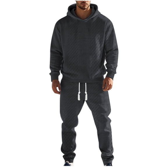 Men's Jacquard Tracksuit Sets, Pullover Casual Hoodies Sweatshirt with Sweatpants Athletic Jogging Sweatsuits
