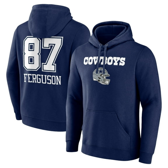 Men's Jake Ferguson Navy Dallas Cowboys Wordmark Player Name & Number Pullover Hoodie