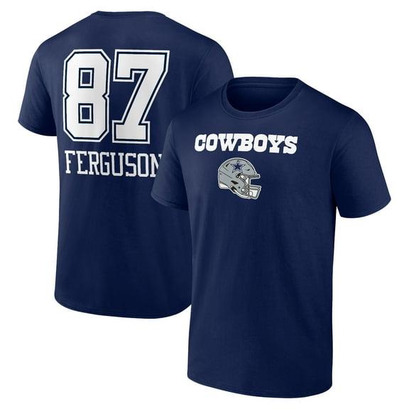 Men's Jake Ferguson Navy Dallas Cowboys Wordmark Player Name & Number T-Shirt