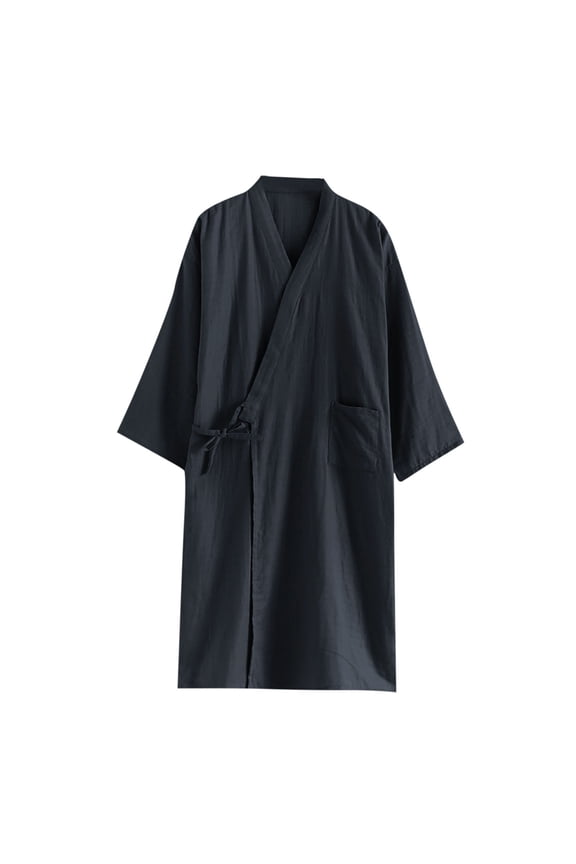 Men’s Japanese Gauze Cotton Kimono Robe – Lightweight V-Neck Spa Loungewear with Adjustable Straps (Breathable, All-Purpose Sleepwear)