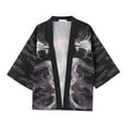thumbnail image 1 of Men's Japanese Kimono Cardigan Jacket Gentleman Casual Seven Sleeve Open Front Coat Lightweight Novelty Printed Cloak Outwear,Black,2XL, 1 of 8