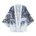 thumbnail image 1 of Men's Japanese Kimono Cardigan Jacket Gentleman Casual Seven Sleeve Open Front Coat Lightweight Novelty Printed Cloak Outwear,Grey,XL, 1 of 9