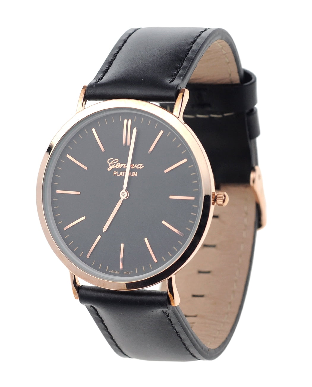 腕時計 Gorgeous Genuine Leather Watch - Black* Men's Geneva Japanese Movement Stainless Steel Back Genuine