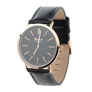 Mens Japanese Movement Stainless Steel Back Genuine Leather Strap Watch - Black/Black