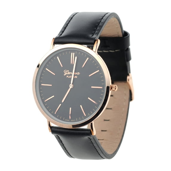 Men's Japanese Movement Stainless Steel Back Genuine Leather Strap Watch - Black/Black