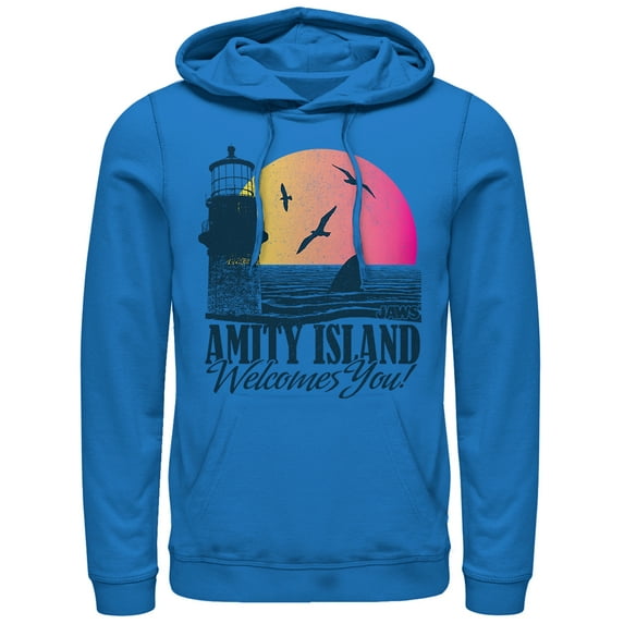 Men's Jaws Amity Island Tourist Welcome Pull Over Hoodie Royal Blue Medium