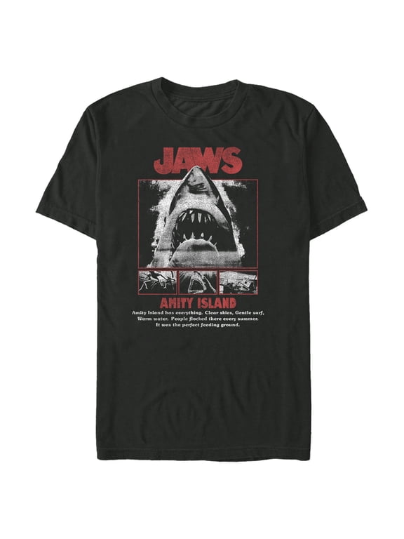 Men's Jaws Black and White Poster Graphic T-Shirt
