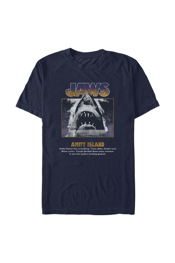 Men's Jaws Blue and Yellow Poster  Graphic T-Shirt