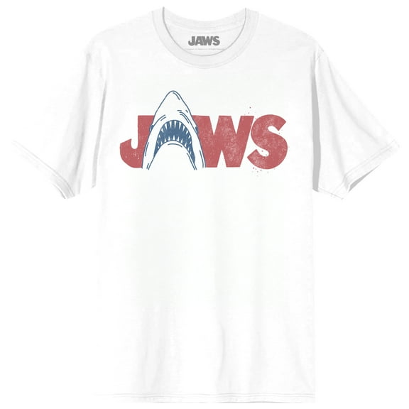 Jaws Franchise Shark A Vintage on White Short Sleeve Adult T-Shirt-3XL
