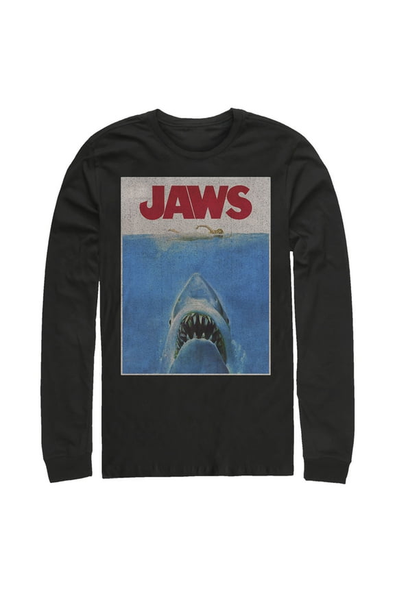 Men's Jaws Retro Distressed Poster Long Sleeve Shirt