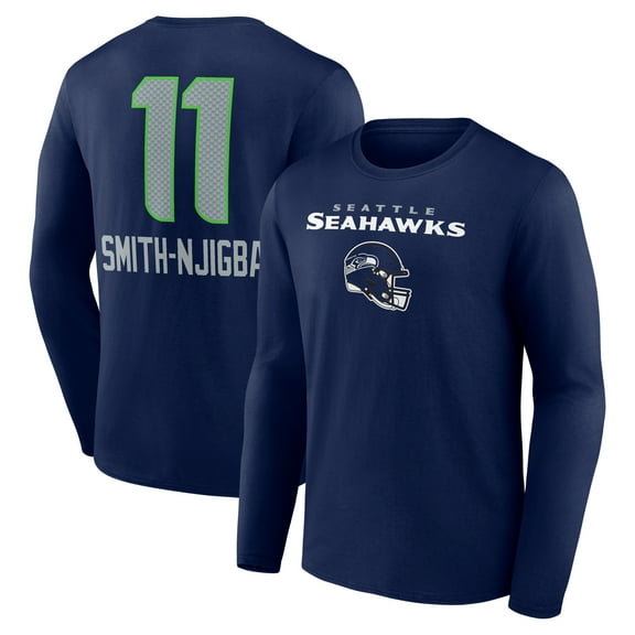 Men's Jaxon Smith-Njigba College Navy Seattle Seahawks Team Wordmark Player Name & Number Long Sleeve T-Shirt