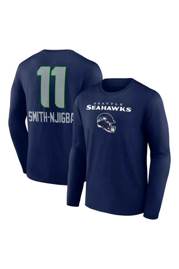 Men's Jaxon Smith-Njigba College Navy Seattle Seahawks Team Wordmark Player Name & Number Long Sleeve T-Shirt