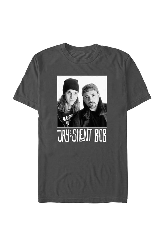 Men's Jay and Silent Bob Black and White Photo Graphic Tee Charcoal Small
