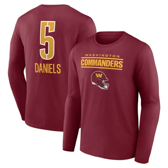 Men's Jayden Daniels Burgundy Washington Commanders Name & Number Team Wordmark Long Sleeve T-Shirt