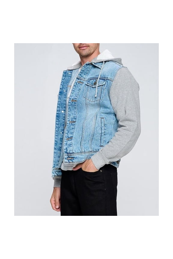 Men's Jean Jacket Hoodie Cotton Denim Long Sleeve Hybrid Hooded Trucker Jacket, Light Blue, XL
