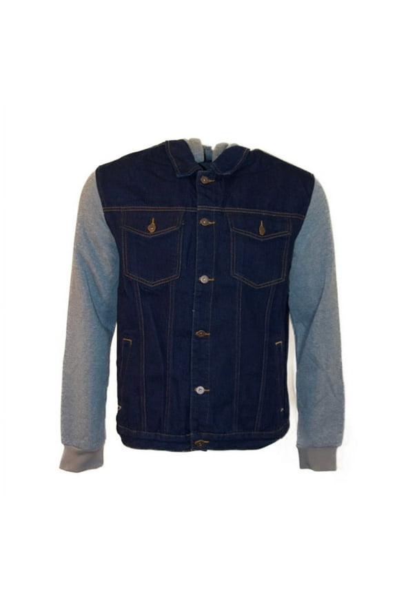Men's Jean Jacket Hoodie Denim Cotton Long Sleeve Hybrid Hooded Trucker Jacket, Dark Blue, M